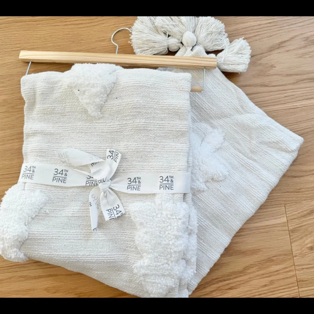 34th & Pine | White Oversized Throw Blanket w/White Tufted Christmas Trees 50x70